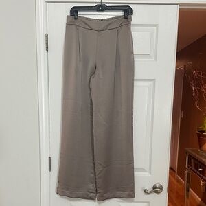 Elegant Women's Satin Grayish Toupe Wide-Leg Pants